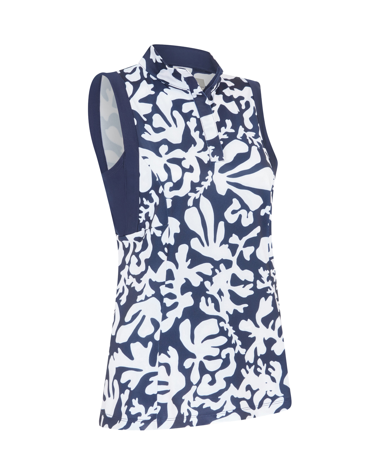 Abstract Floral, Ærmeløs polo, Dame - peacoat