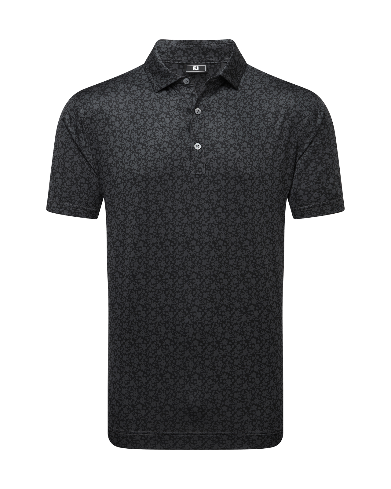 Painted Floral Lisle, Polo, Herre - black