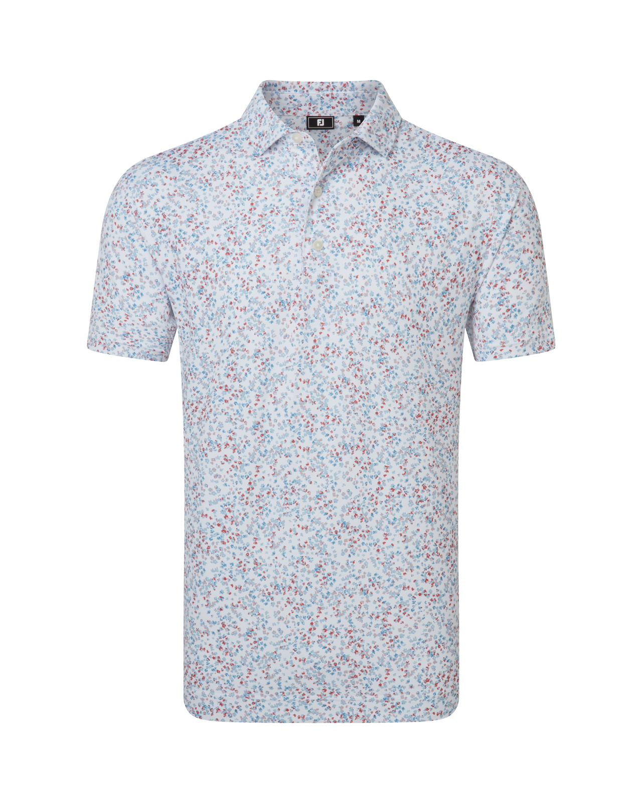Watercolour Floral Print, Polo, Herre - white_chambray_red