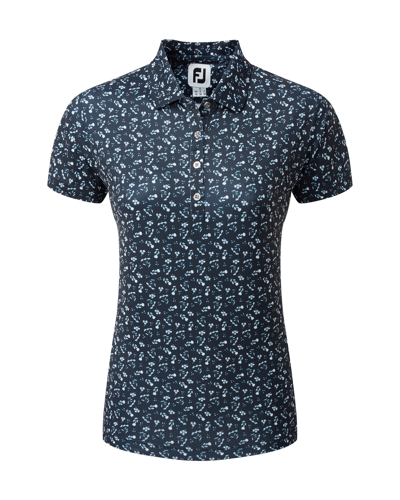 Floral Print, Polo, Dame - navy_and_white