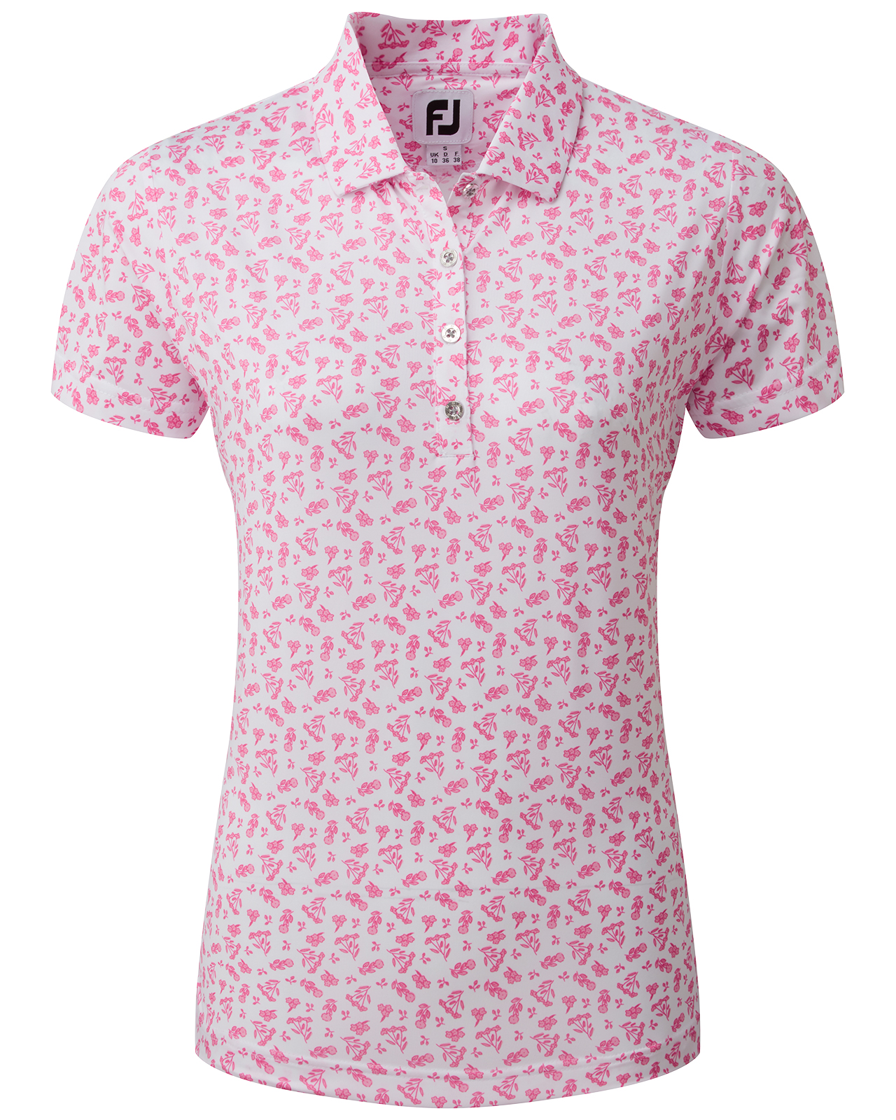 Floral Print, Polo, Dame - white_and_hot_pink
