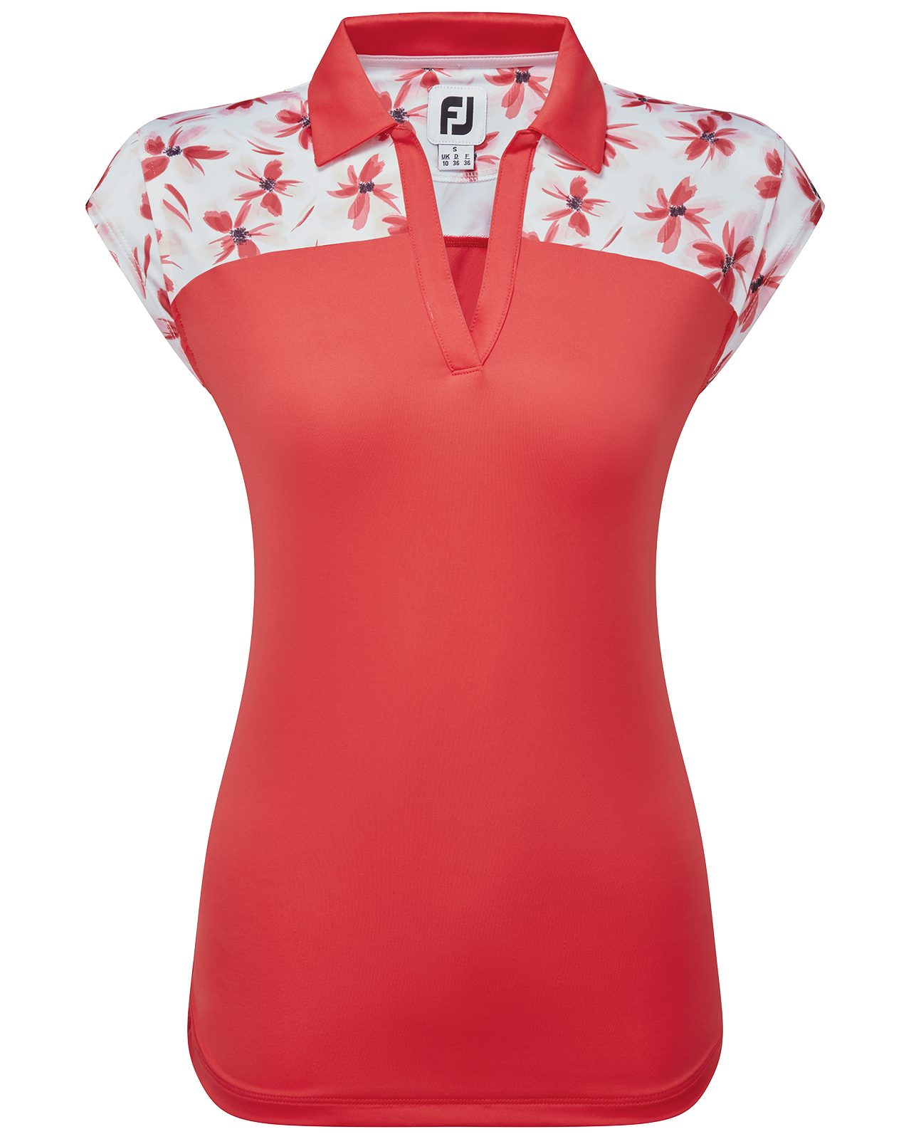 Blocked Floral Print, Polo, Dame - red