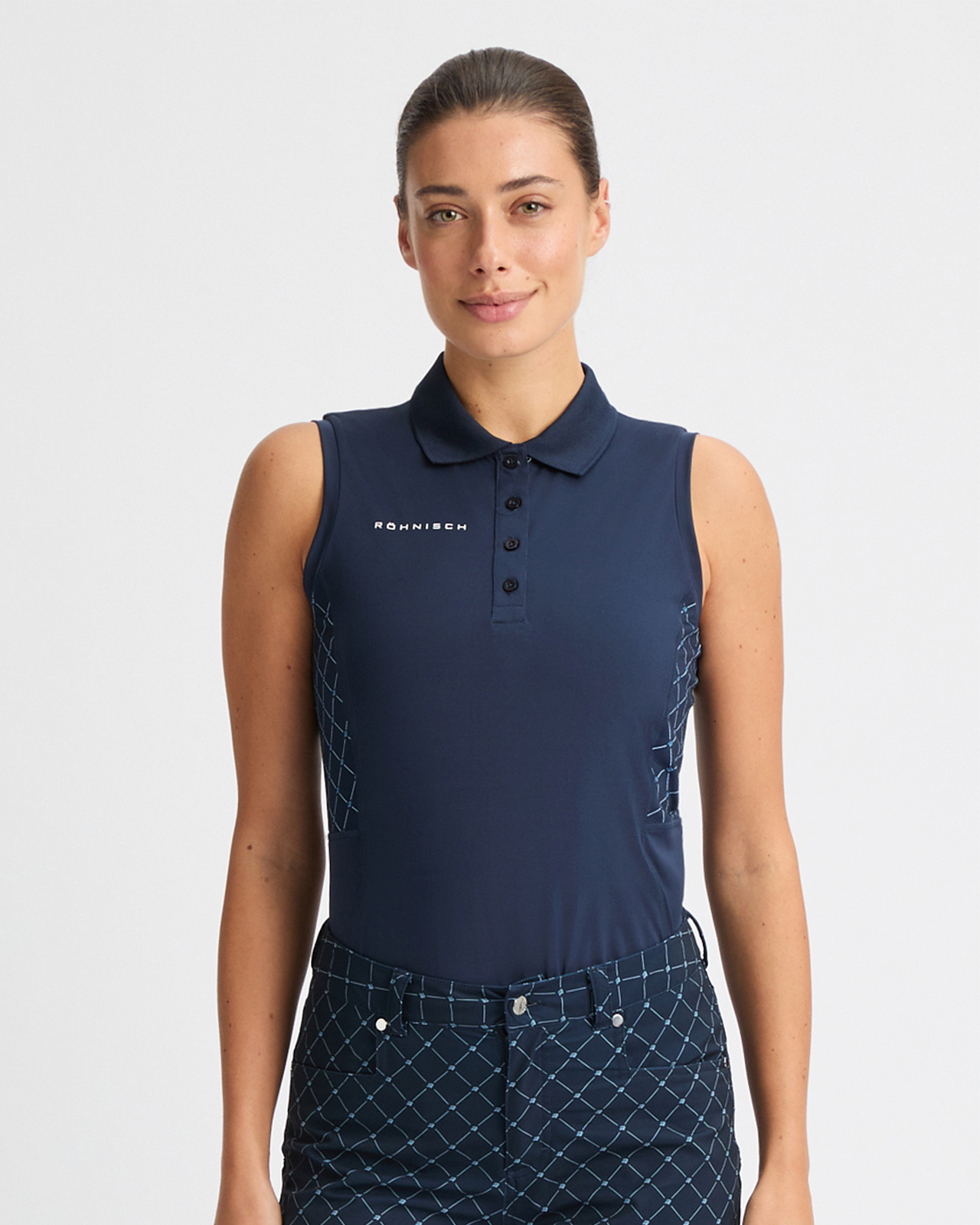 Nicky, Ærmeløs polo, Dame - micro_r_check_navy